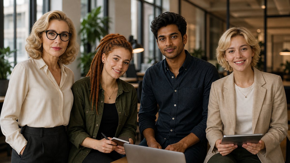 Équipe opérationnelle First Agency composée d’Isabelle, Lina, Noah et Eva