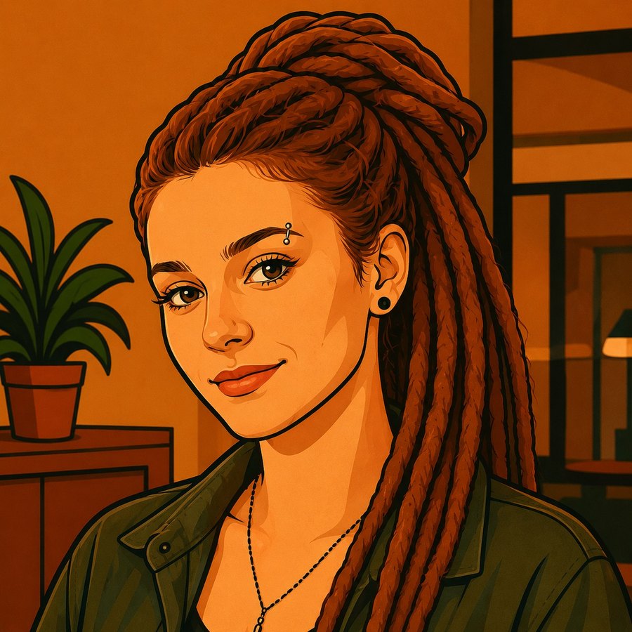 Illustration Eva, spécialiste UX et data rousse avec dreads et piercing au sourcil