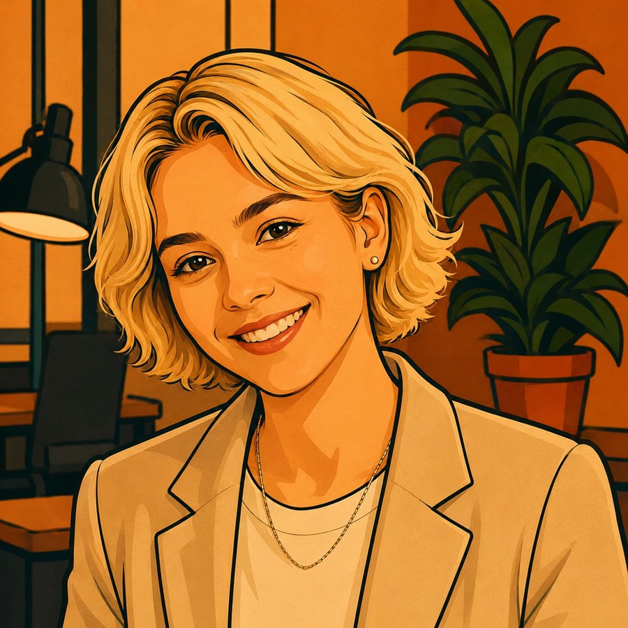 Illustration de Lina, jeune spécialiste prompt QA blonde aux cheveux courts